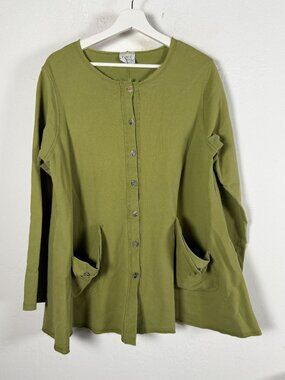 CMC Color Me Cotton Womens Jacket Green Button Front Cardigan Pocket Top Large